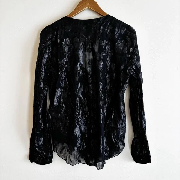Hale Bob Beaded Burnout Silk Blouse Medium Black Summer Luxury - Picture 3 of 6